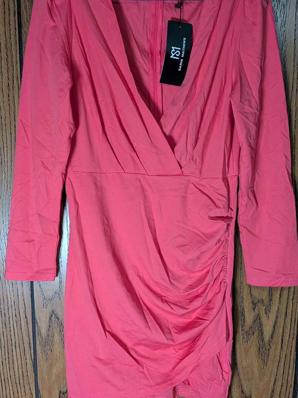 Sarin Mathews Coral Pink Wrap-Style Dress Size M Brand New With Tags